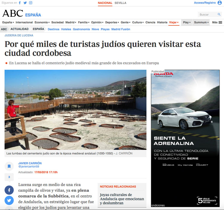 Reportaje sobre la judería de Lucena en ABC | Red de Juderías de España - Caminos de Sefarad